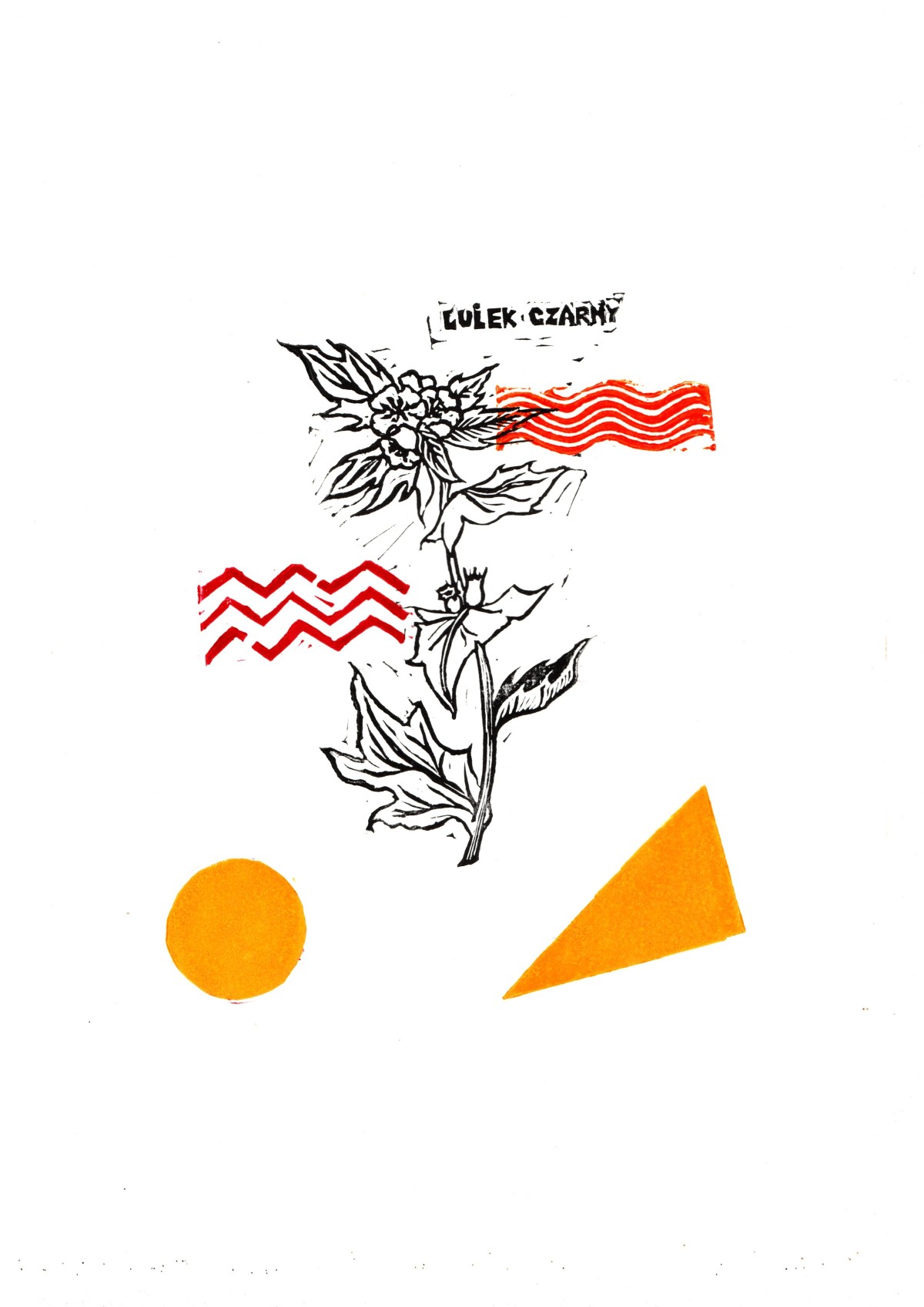 Linocut print The Toothache by Sylwia Zawiślak, Disease festival, contemporary printmaking