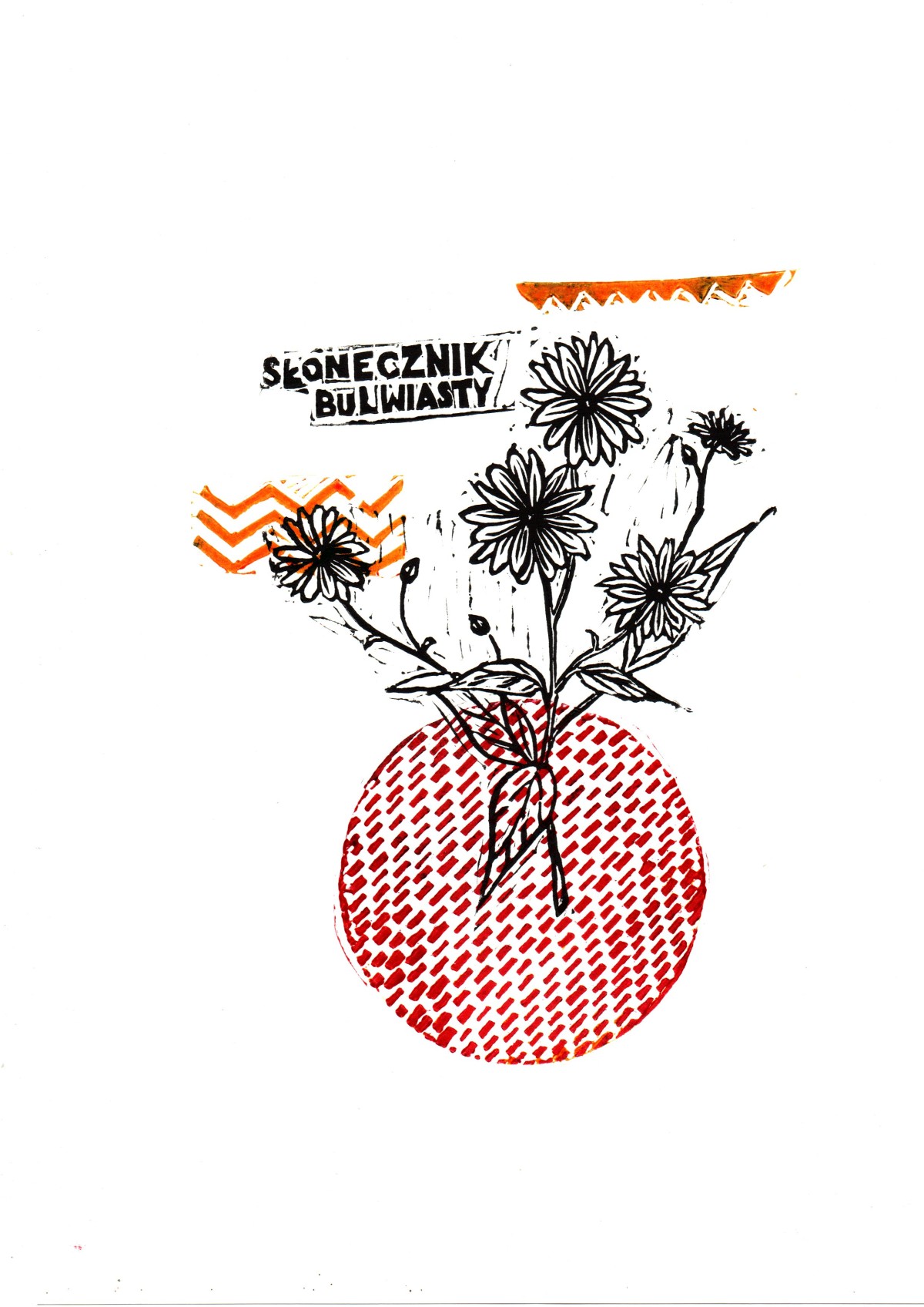 Linocut print Problems with eyesight by Sylwia Zawiślak, Disease festival, contemporary printmaking