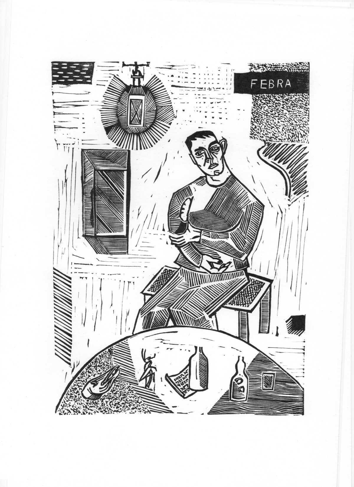 Linocut print Yellow fever by Sylwia Zawiślak, Disease festival, contemporary printmaking