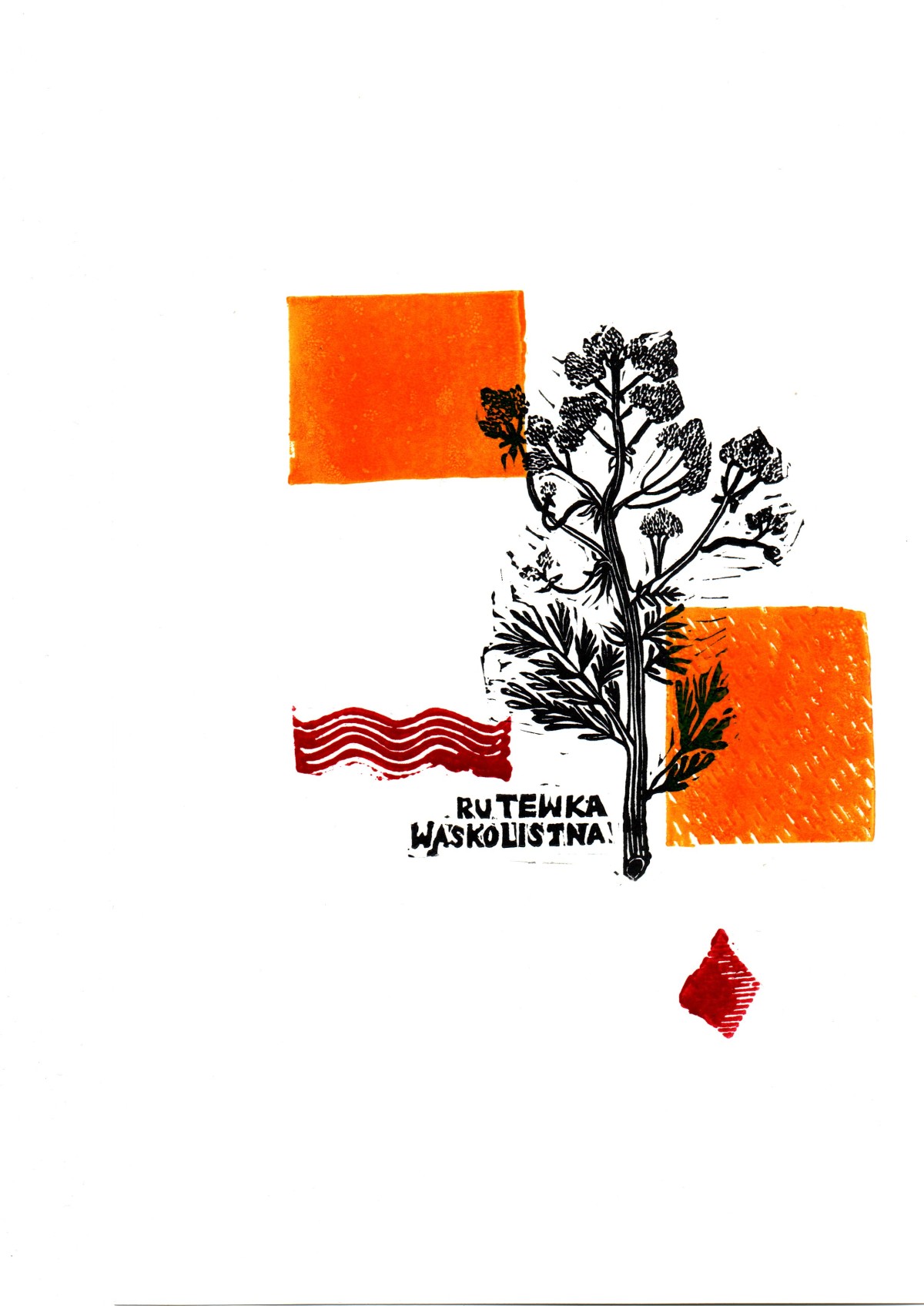 Linocut print The ear pain by Sylwia Zawiślak, Disease festival, contemporary printmaking