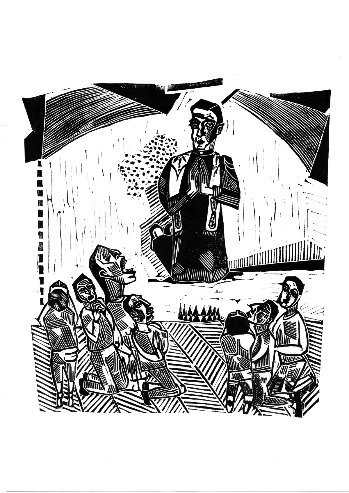 Linocut print Marysia with snares by Sylwia Zawiślak, God, Your strength gives birth to madness, contemporary printmaking