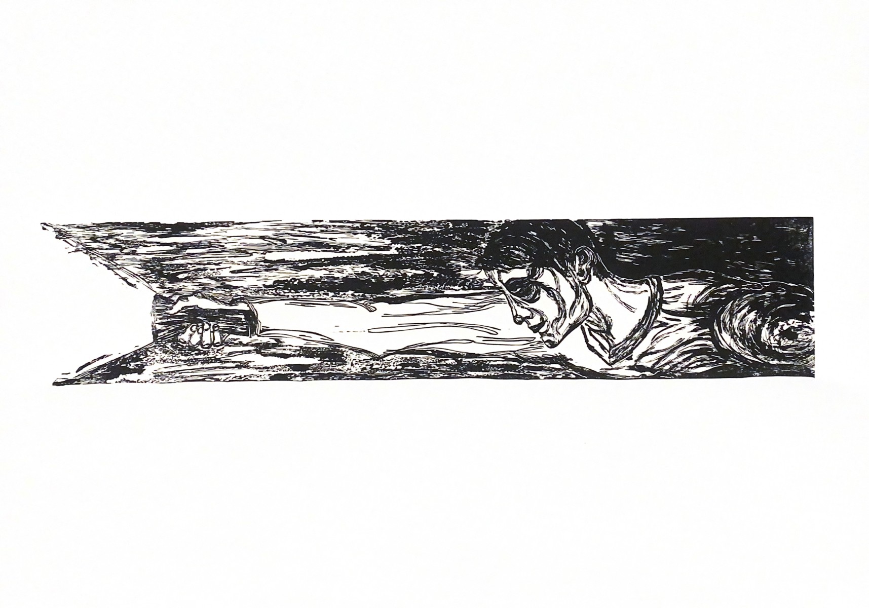 Linocut print Canal by Sylwia Zawiślak, Heal yourself harder series, contemporary printmaking